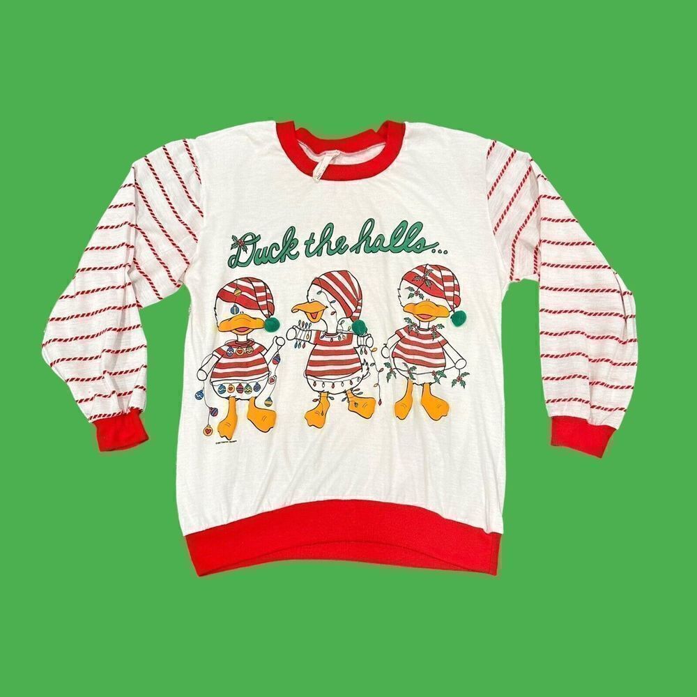 Vtg Jennifer Dale Ugly Christmas Shirt Top Duck The Halls Sz Large Kitsch Unique